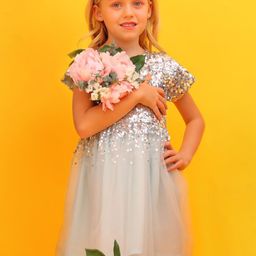 Cherry Crumble Girls Silver-Toned Sequinned Fit and Flare Dress-picture-13