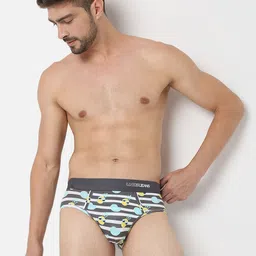 UnderJeans by Spykar Men Grey & White Printed Cotton Blend Briefs UJNPBS047WHITEDKGREY image 2
