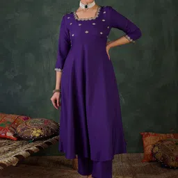Indo Era Embroidered Square Neck Anarkali Kurta With Trousers And Dupatta image 4