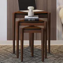 durian Tasha Solid Wood Nesting Tables in Brown Colour image 1
