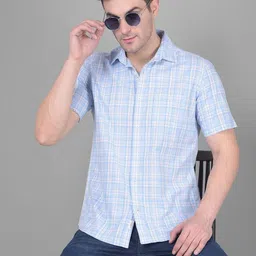Crimsoune Club Classic Slim Fit Checked Spread Collar Cotton Curved Casual Shirt image 2