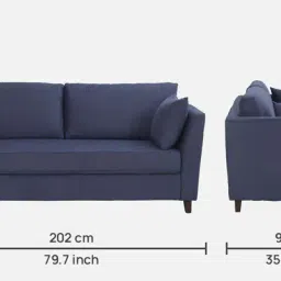 woodsworth from pepperfry Miranda Chenille Fabric 3 Seater Sofa In Navy Blue Colour image 2