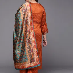 Sztori Plus Size Geometric Woven Design Zari Work Regular Kurta With Trousers & Dupatta image 4