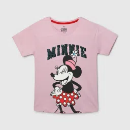 max Girls Minnie Mouse Print Regular Fit Round-Neck T-Shirt image 1