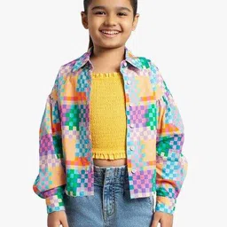 ed-a-mamma Girls Checked Shirt with Smocked Bustier Top image 1