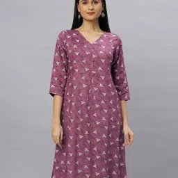 fashion world Women Geometric Print V-Neck A-Line Kurta image 1