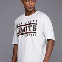 HRX by Hrithik Roshan Printed Oversized Drop-Shoulder Sleeves Pure Cotton T-shirt image 3