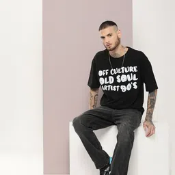 Kook N Keech Men Typography Printed Oversized Drop-Shoulder Sleeves Pure Cotton T-shirt image 5