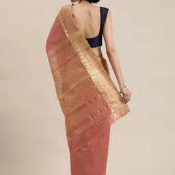 KALINI Peach-Coloured Solid Silk Cotton Saree image 2