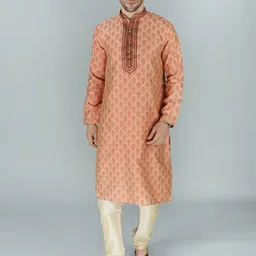 Exotic India Ethnic Motifs Printed Mandarin Collar Long Sleeves Kurta with Pyjamas image 1