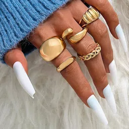 Jewels Galaxy Set Of 5 Gold Plated Midi Adjustable Finger Rings image 1