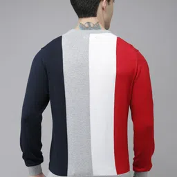U.S. Polo Assn. Men Red & Grey Melange Colourblocked Pullover Sweater image 4