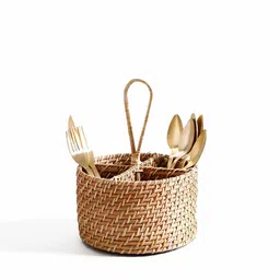 home4u ZypherBrown Bamboo Round Cutlery Holder image 5