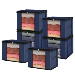 atorakushon Navy Blue Solid Non Woven (Pack Of 6) Organiser image 2