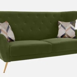 casacraft from pepperfry Halifax Velvet 3 Seater Sofa in Green Colour image 4