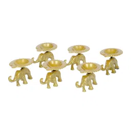 amaya decors Set Of 6 Elephant & Diya Tealight Holders image 3