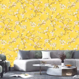 White & Yellow Vinyl & Paper Bloom Wallpaper-image-27