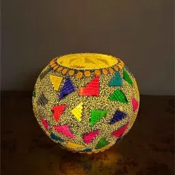 hanable india Traditional Glass Mosaic Tealight Candle Holder image 1