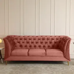 amberville from pepperfry Azalea Velvet 3 Seater Sofa In Blush Pink Colour-picture-29