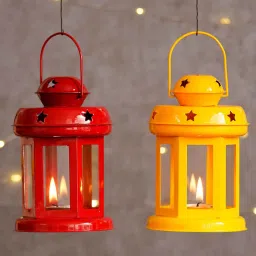 ecraftindia Mordern Yellow Iron (Set of 2) Hanging Tea Light Holder image 2