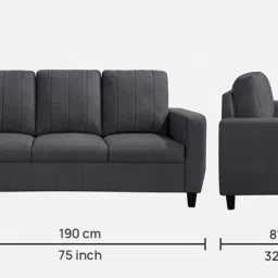 mintwud from pepperfry Sato Fabric 3 Seater Sofa In Grey Colour image 2