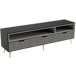 casagold Geofloral Bone Inlay TV Console In Black Colour image 4
