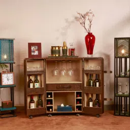 three sixty Relic Leather Bar Cabinet In Tan Colour image 3