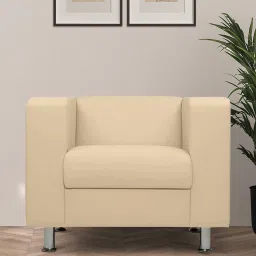 mintwud from pepperfry Erwin Leatherette 1 Seater Sofa In Cream Colour image 1