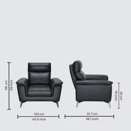 recliners india Alpha Leatherette 1 Seater Sofa In Black Colour image 2