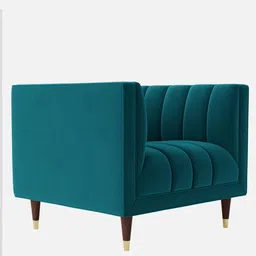 casacraft from pepperfry Lem Velvet 1 Seater Sofa in Teal Blue Colour image 3
