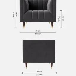 casacraft from pepperfry Lem Velvet 1 Seater Sofa in Dark Grey Colour image 2