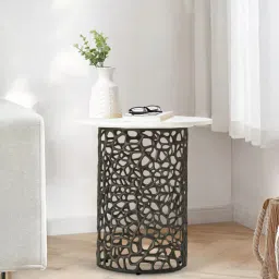 manor house Dolce Marble Top Round End Table In White Colour-picture-37