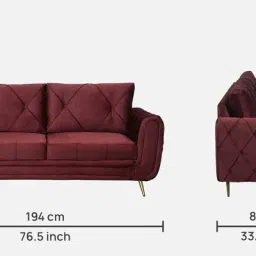casacraft from pepperfry Atlantis Velvet 3 Seater Sofa in Wine Red Colour image 2