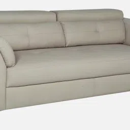 woodsworth from pepperfry Ertico Leatherette 3 Seater Sofa With Adjustable Headrest in Cream Colour image 4
