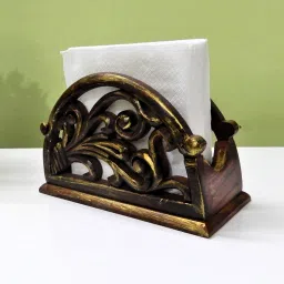 disoo fashions Gold & Brown Handpainted Wood Tissue Holder image 1