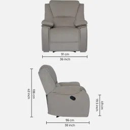mintwud from pepperfry Taki Velvet 1 Seater Manual Recliner in Cream Colour with Hidden Cupholders image 2