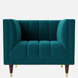 casacraft from pepperfry Lem Velvet 1 Seater Sofa in Teal Blue Colour image 4