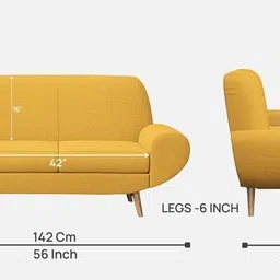 febonic Jessy Fabric 2 Seater Sofa in Bold Yellow Colour image 2
