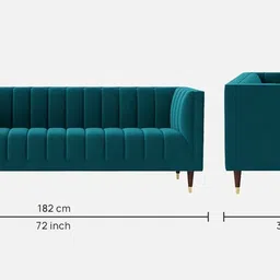 casacraft from pepperfry Lem Velvet 3 Seater Sofa in Teal Blue Colour image 2