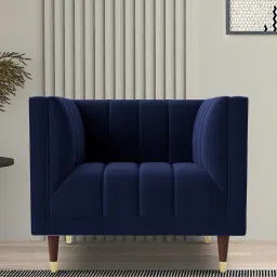 casacraft from pepperfry Lem Velvet 1 Seater Sofa in Navy Blue Colour image 1