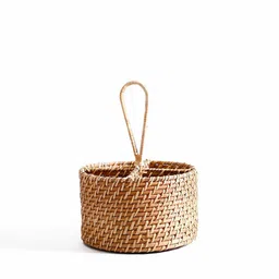 home4u ZypherBrown Bamboo Round Cutlery Holder image 3