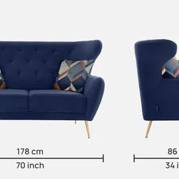 casacraft from pepperfry Halifax Velvet 2 Seater Sofa in Navy Blue Colour image 2