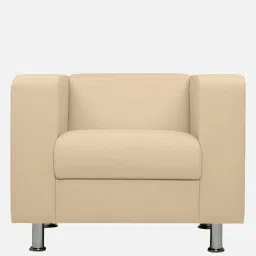 mintwud from pepperfry Erwin Leatherette 1 Seater Sofa In Cream Colour image 4