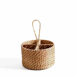 home4u ZypherBrown Bamboo Round Cutlery Holder image 4