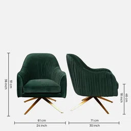 casacraft from pepperfry Gladdan Velvet Armchair In Green Colour image 2