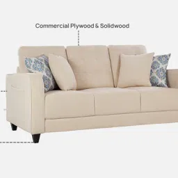 casacraft from pepperfry Ashford Fabric 3 Seater Sofa in Beige Colour image 5