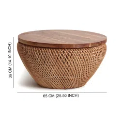 habereindia Rattan Coffee Table In Brown Colour image 2
