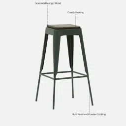 bohemiana from pepperfry Bunnett Solid Wood Bar Stool In Grey Colour image 4