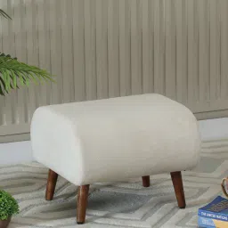 globally indian Chic Boucle Fabric Foot Stool In White Color image 1