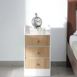 kawachi Woodit Bedside Table in White Colour With Drawers-picture-12